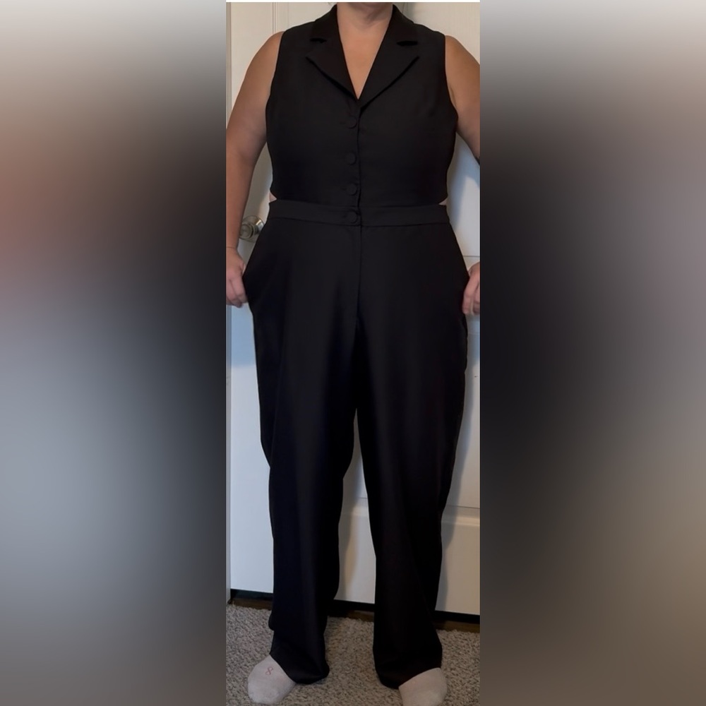 Eloquii Black Women's Jumpsuit Cutout Sleeveless Business Suit One Piece NWOT